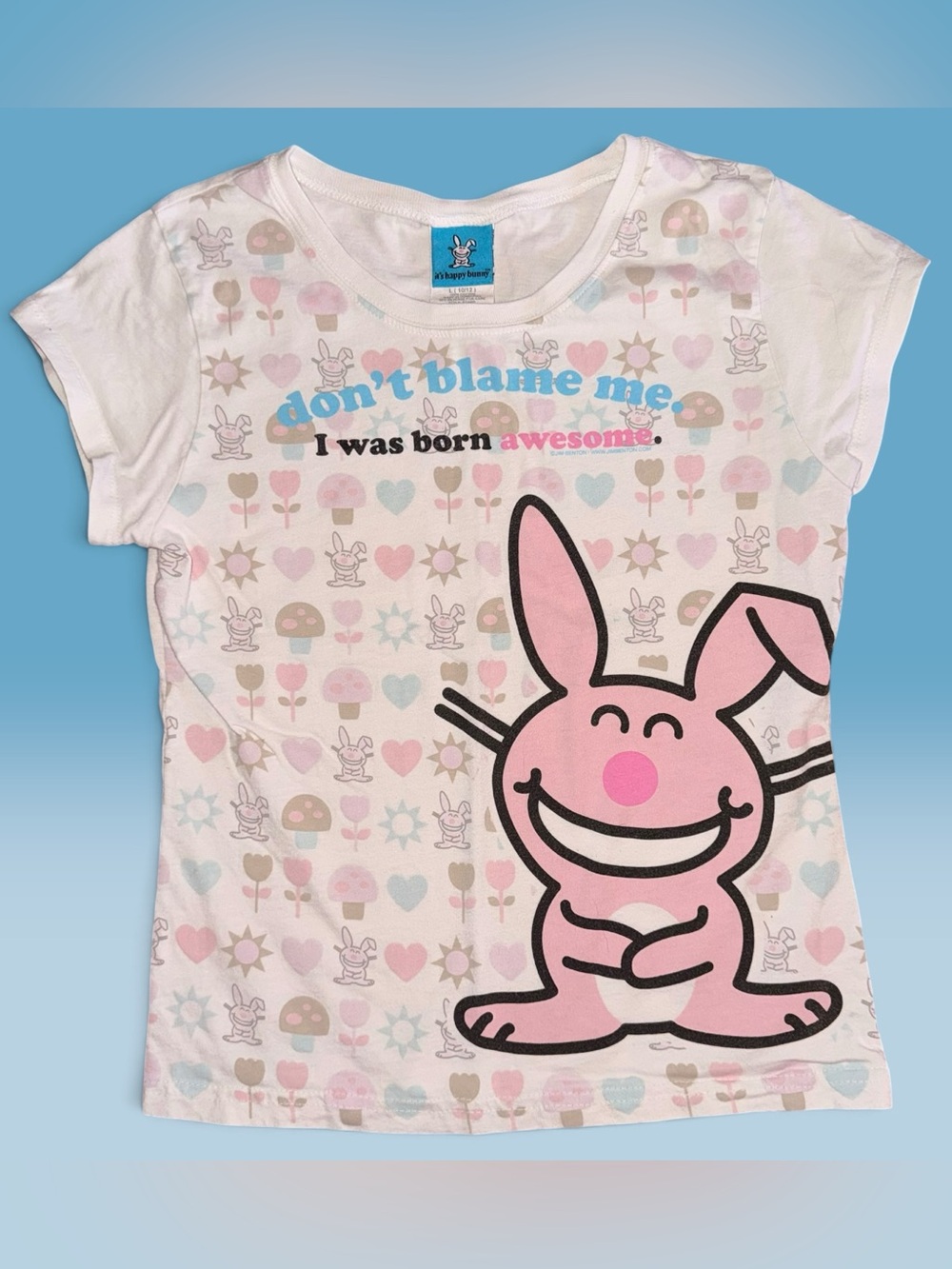 Vintage Y2K It’s Happy Bunny “I Was Born Awesome" Graphic TShirt (Girls L 10/12)